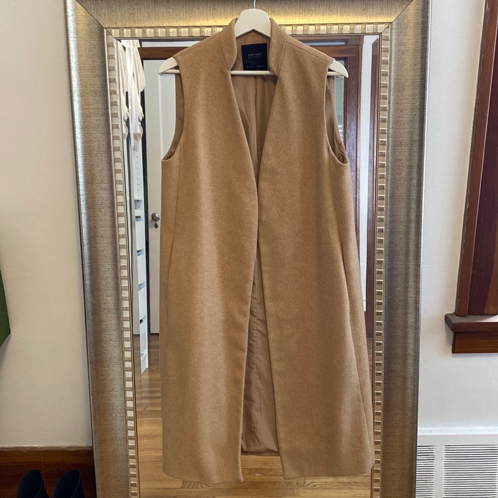 Zara Basic Outerwear Camel Cream Beige Long Vest